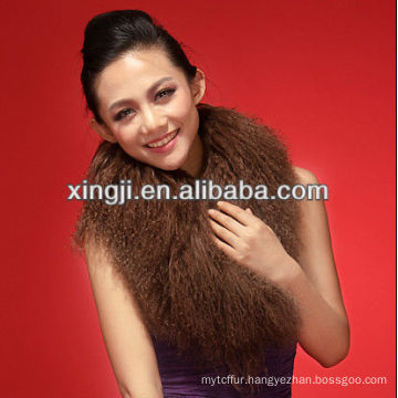 dyed brown color mongolian sheep fur collar